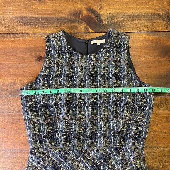 Ann Mashburn Blue Green Tweed Wool Sleeveless Sheath Trumpet Midi Dress Small - Picture 10 of 13
